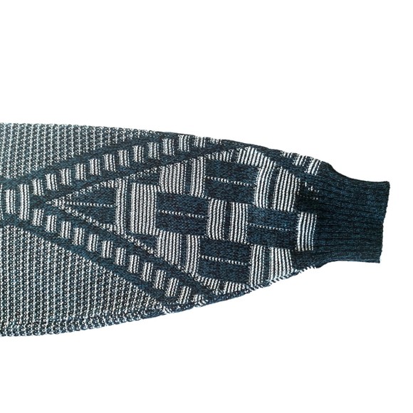 Urban Works Vintage Men’s Grandpa Sweater Real Leather Trim Teal/White Sz L - Picture 4 of 8